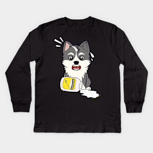 Funny Husky Dog spilled mayonnaise Kids Long Sleeve T-Shirt